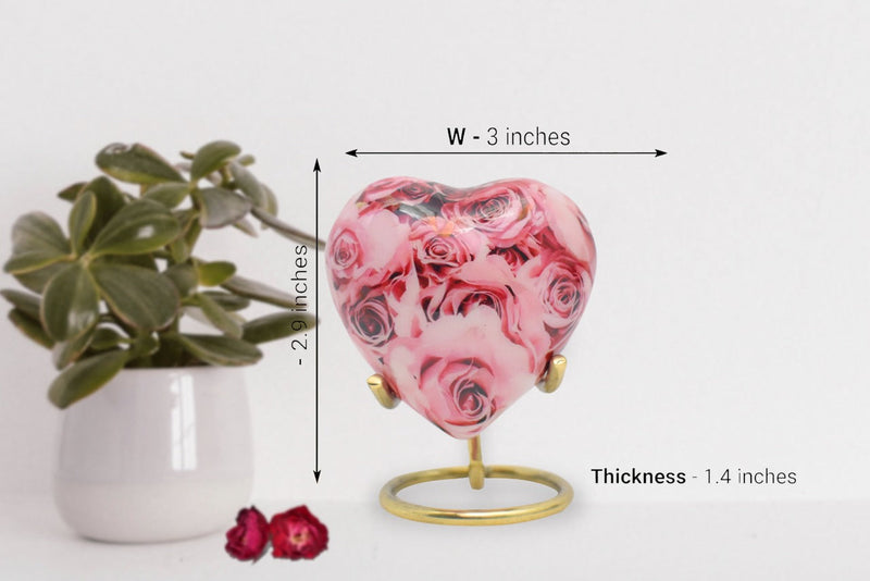 BOLD & DIVINE Urns for Human Ashes Adult Female and Men, Burial Urns, Decorative Urns, Funeral Urns, Cremation Urns for Women - Pink Rose, 1 Small Keepsake Heart with a Stand