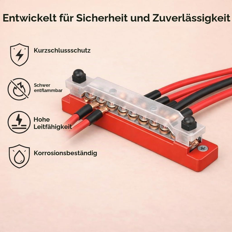 Pack of 2 150A Busbar Distribution Block 12V-48V with Cover High Current Busbar Power Distributor for Car Boat Motorhome Solar Battery Terminal Strip Mass Distributor (M4 Screws & M6 Bolts) | Hochstrom Busbar Stromverteiler für Auto Boot Wohnmobil Sola...