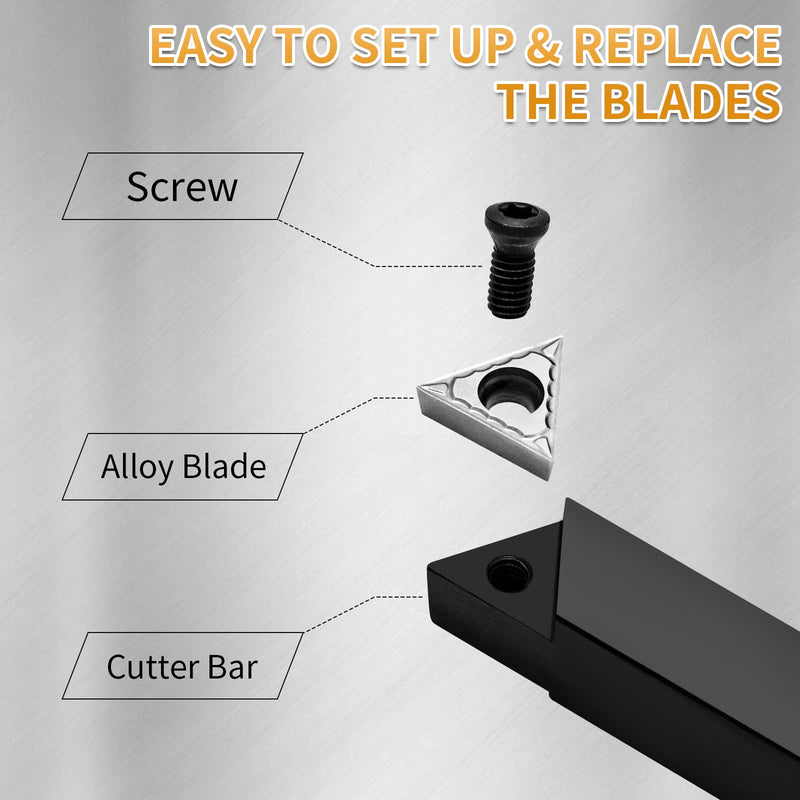 3/8" Indexable Carbide Turning Inserts Holder Set for Machining Lathes, 5 Pcs Set Metal Lathe Tools Inserts Bits with Carbide Inserts TCMT110204. 3/8 in