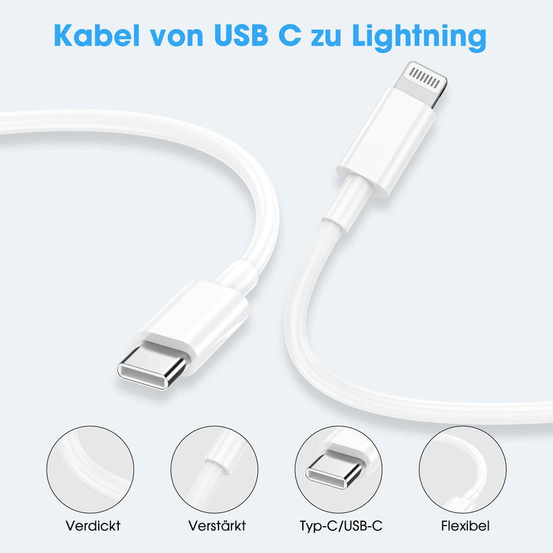 USB C Lightning Cable, Pack of 2, 1 m + 2 m, for iPhone Charging, MFi Certified for Apple, Fast Charging Cable for iPhone 14/13/12/11/Pro/Pro Max/Mini/XR/XS/XS Max/X/8/7/6/6s/Plus/iPad