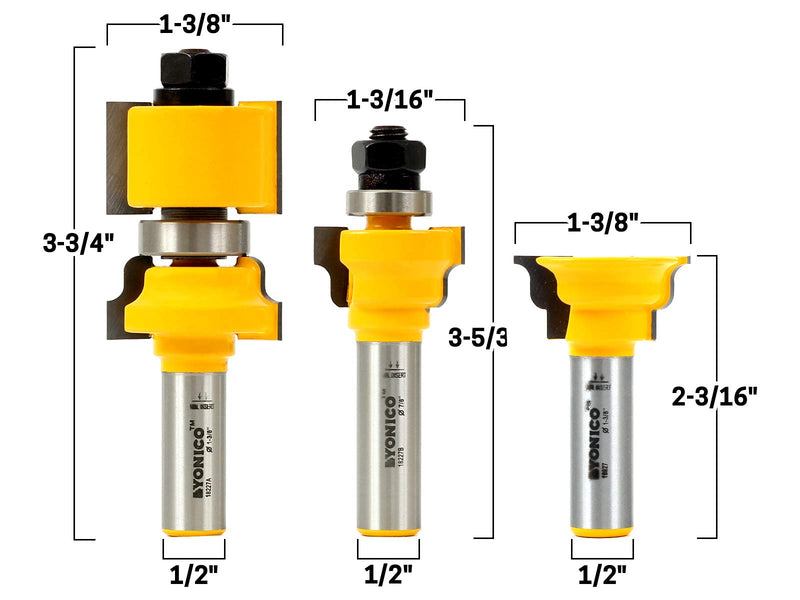 YONICO Window Sash Router Bits Set 3 Bit 1/2-Inch Shank 18327