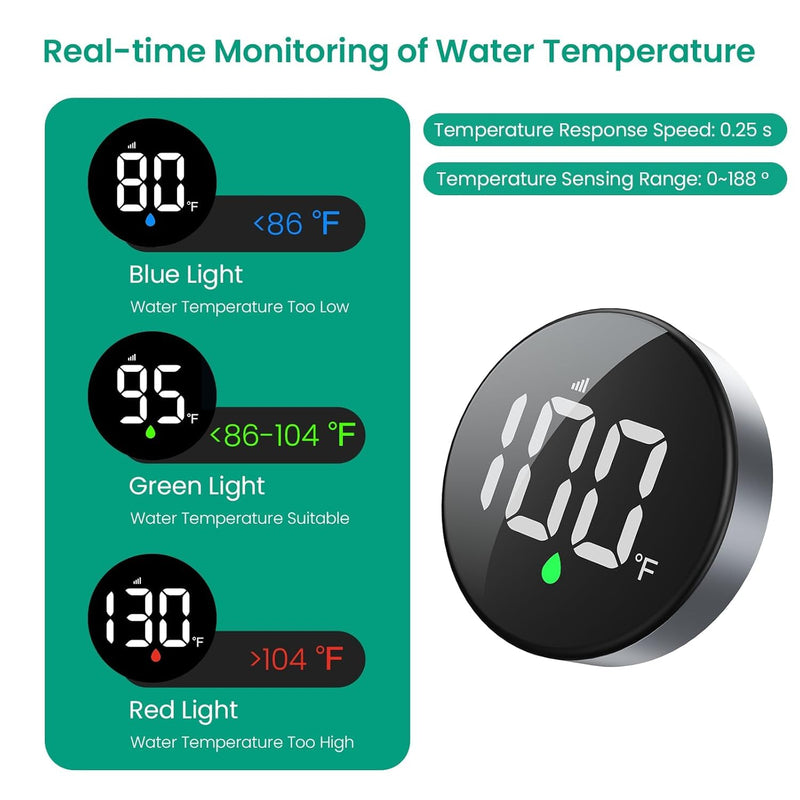 [Australia - AusPower] - MX08 Wireless Shower Temperature Monitor for Shower Stalls, Heads & Systems | Hydro-Powered Sensor, IPX7 Waterproof Adjustable Display | Real-Time Tracking 