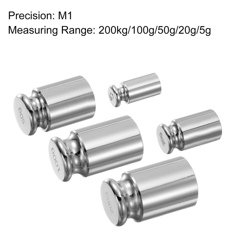 [Australia - AusPower] - QUARKZMAN Pack of 7 grams calibration weight 5g 20g 50g 100g 200g M1 precision chrome-plated steel for digital scales 