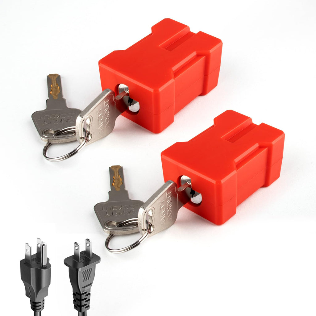 plug lock-Electrical Cord Plug Lockout Device, Electrical Shutdown Service Fits U.S Standard 2- and 3-Pronged Plugs 2 keys per lock-2pcs Red