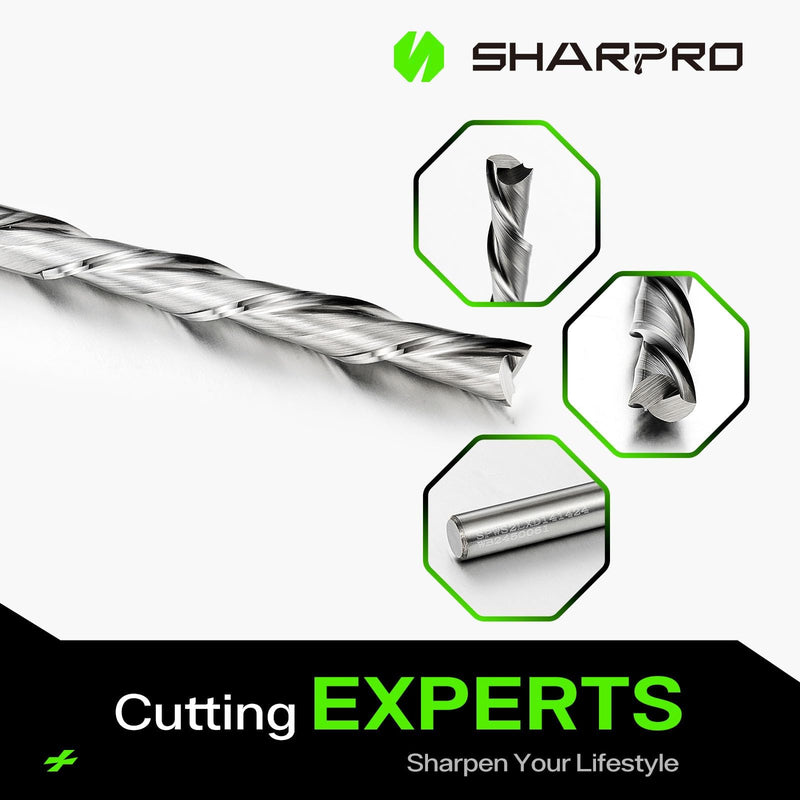 1/4 Router Bits 1/4 Shank, Spiral Downcut Router Bit, 1/4 Inch CNC Router Bits, Down Cut End Mills 1/4 Shank, Solid Carbide Endmills, Ideal for Wood Inlay, Grooving,2" CL,4" OVL 1/4"SHK - 2" CL - 1/4"DIA - 4" OVL