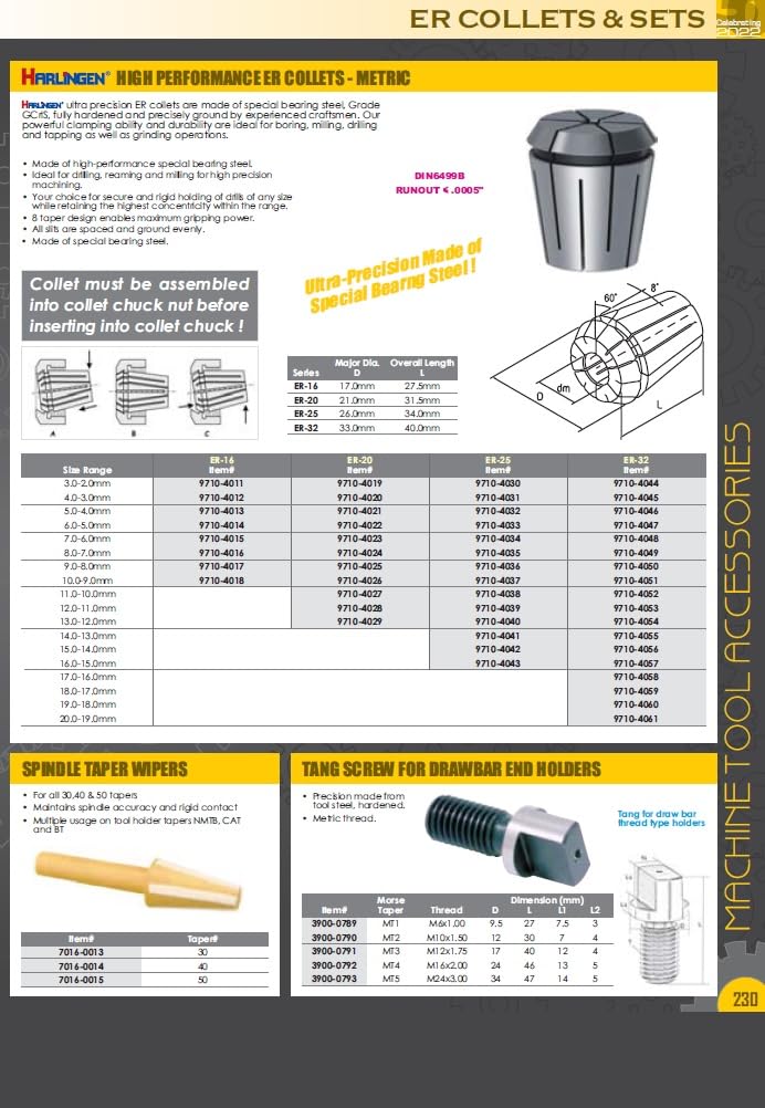 HHIP 3900-5183 ER-20 Spring Collet, 3/16" 3/16" (.16-.20)