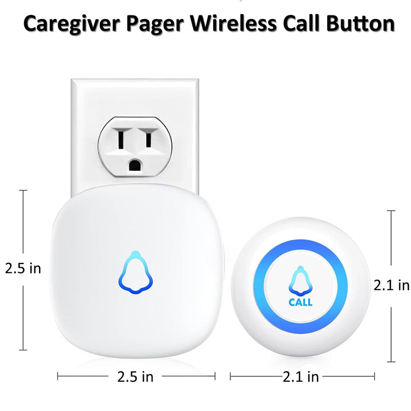 [Australia - AusPower] - Caregiver Pager, METAK Wireless Call Button for Elderly/Senior at Home, 2 Receivers + 2 SOS Buttons, Emergency Panic Call Bell, Medical Life Alert Necklace System for Patients, Disabled, Nurses 2 Receiver + 2 Call button White 