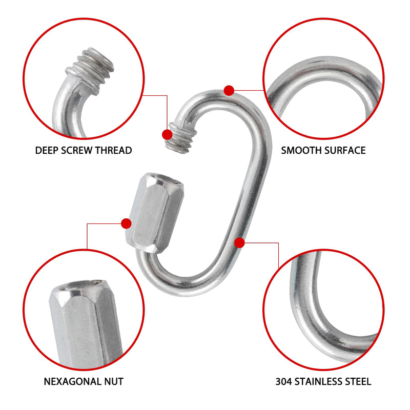 [Australia - AusPower] - HOME MASTER HARDWARE 1/8 inch Stainless Steel D Shape Quick Link Chain Links Locking Carabiner Connector Keychain Ring Buckle 10 Pack 1/8 Inch, 10 Pack 