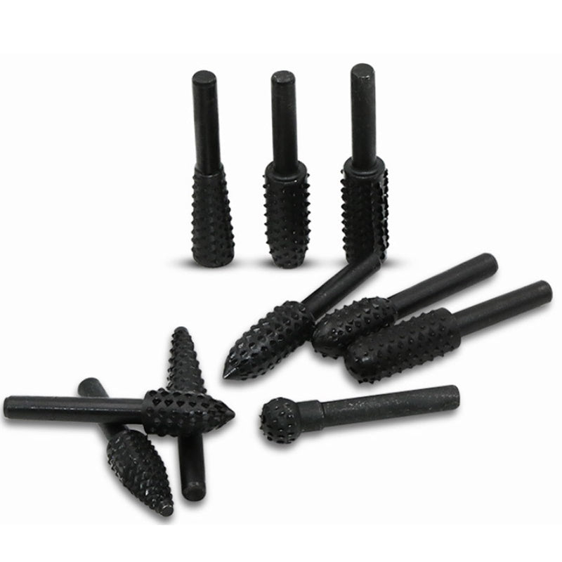 Pack of 10 Wood Cutters for Drill, Metal Cutter, Carbide Cutter Set, Grinding Attachments, 6 mm Shank End Mill, Ball Mill Wood, Rotary Cutter, Milling Cutter for Metal Wood Stone Processing