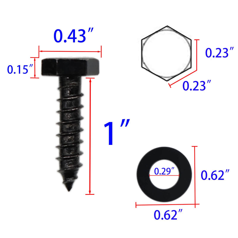 [Australia - AusPower] - 25PCS Stainless Steel Black Lag Bolts 1/4" x 1" Hex Lag Screws, Washers Included 1/4" x 1" (25PCS) 
