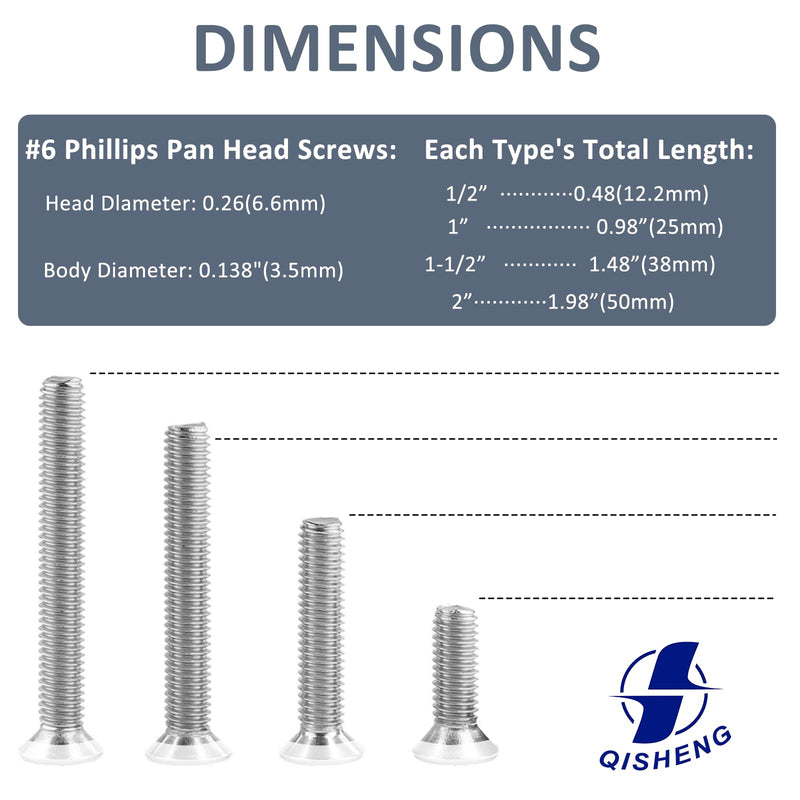 [Australia - AusPower] - QISHENG 100 PCS White Head #6-32X1 Stainless Steel Phillips Flat Head Machine Screws,DIY,Repair,Install Furniture and Electrical Appliances Screws,Stainless Steel 18-8 A2(304) Screw #6-32X1" 