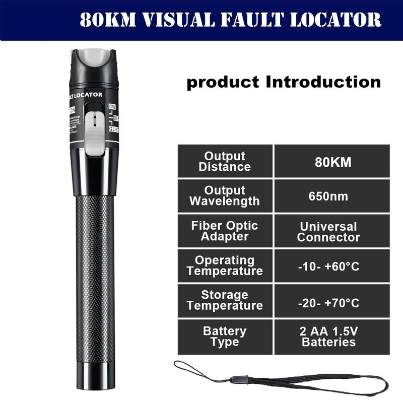 [Australia - AusPower] - Visual Fault Locator, 80KM Fiber Optic Cable Tester Meter VFL Red Light Pen Light Source Testers (80 KM) 