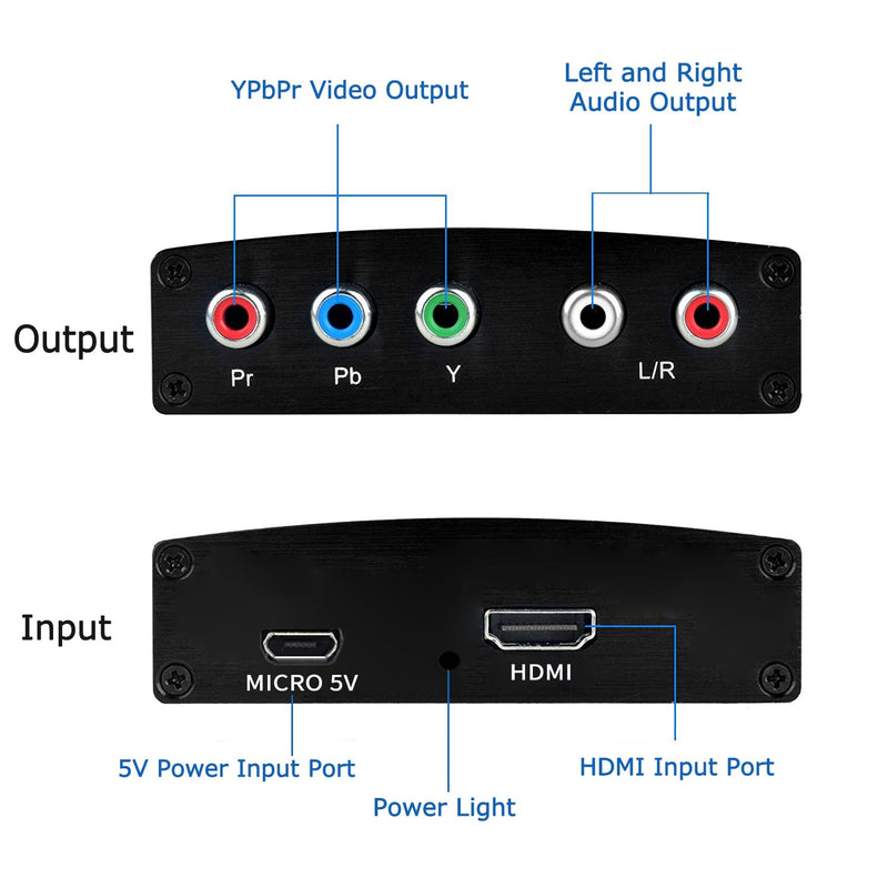 [Australia - AusPower] - HDMI to Component Converter, HDMI to YPbPr 5RCA RGB + R/L Converter V1.4 with R/L Audio Output Support for MacBook, Blu-Ray, DVD, PS4, DVD, PSP, Xbox 360 Black-1 
