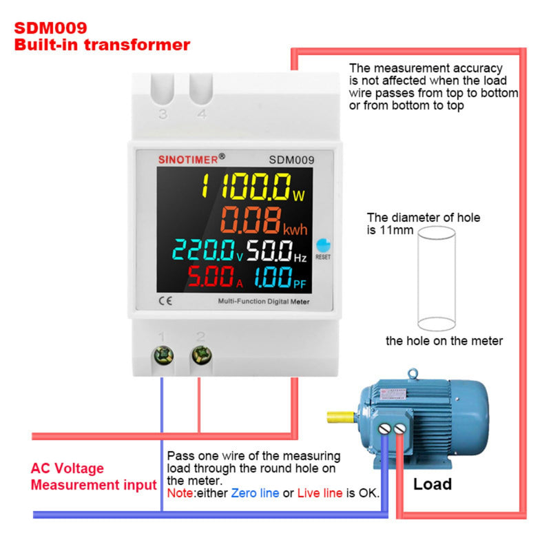 [Australia - AusPower] - 6IN1 Single Phase Energy Meter Din Rail Electricity Usage Monitor AC 40-300V 100A Voltmeter Ammeter Watt Kwh Frequency Power Meter Built-in CT 110V 