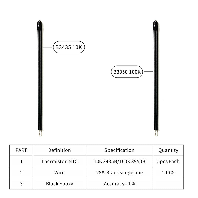 [Australia - AusPower] - 10 PCS MF52D NTC Resistors, Thermistor 10K Ohm 3435B/100K Ohm 3950B Temperature Control Sensor 1% Accuracy for Temperature Measurement and Battery Protection 