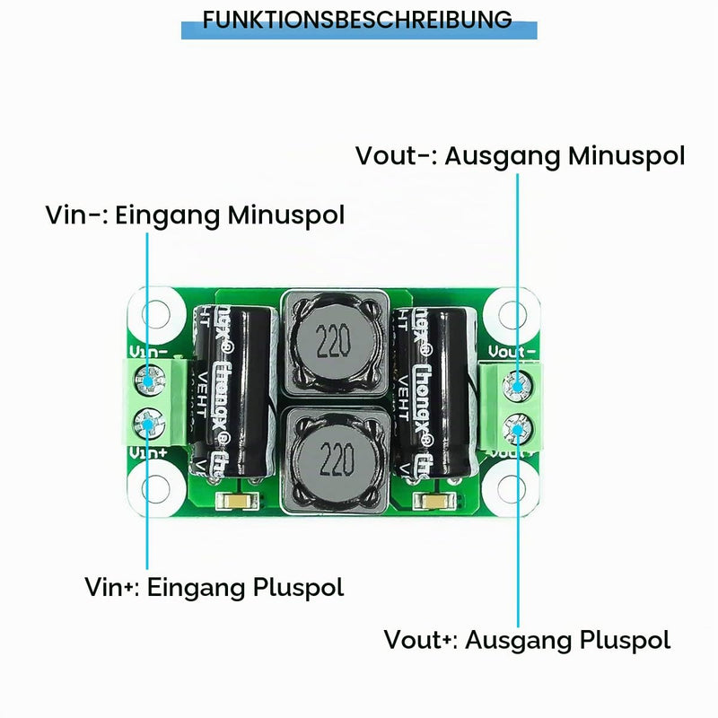 Pack of 5 DC Power Supply Filter Board Class D Amplifier 0-50V 4A Car EMI Suppression Module with Red and Black Cable