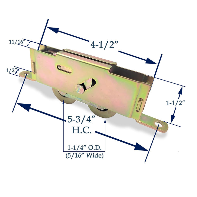 Sliding Patio Door Tandem Roller Assembly for Guardian Glass Doors, 1-1/4" Steel Ball Bearing, 5-3/4" Hole Centers, Edge Adjustable, 2 Pack Edge Adjuster