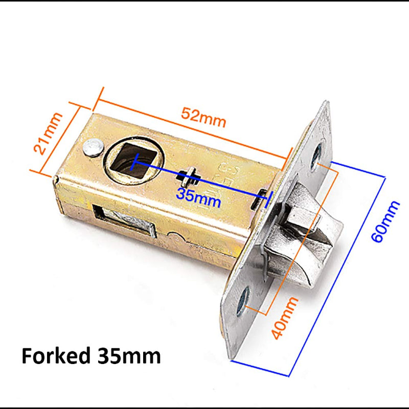 [Australia - AusPower] - Reversible Tubular Latch Door Mortice Catch Bolt Screws Handle Silent Internal Easy Install Square Spindle for Toilet Bedroom Door Forked 35mm 