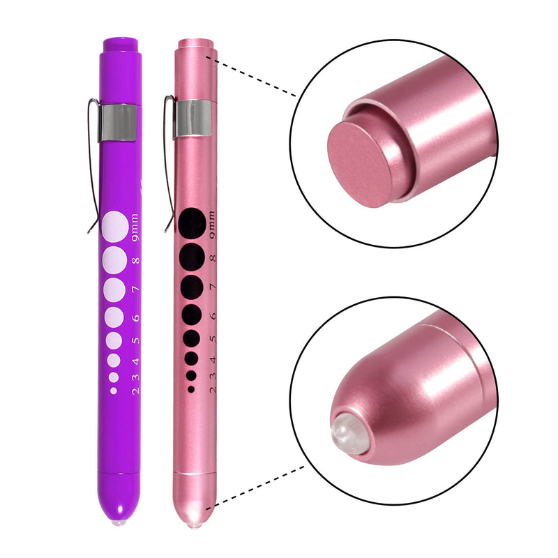 Medical Diagnostic Penlight, Pupil Light, Mini Reusable LED Pen Torch, Torch, Doctor Nurse, Emergency Pen Light with Engraving Gauge and Linea (Pink Gold + Purple) Pink Gold + Purple