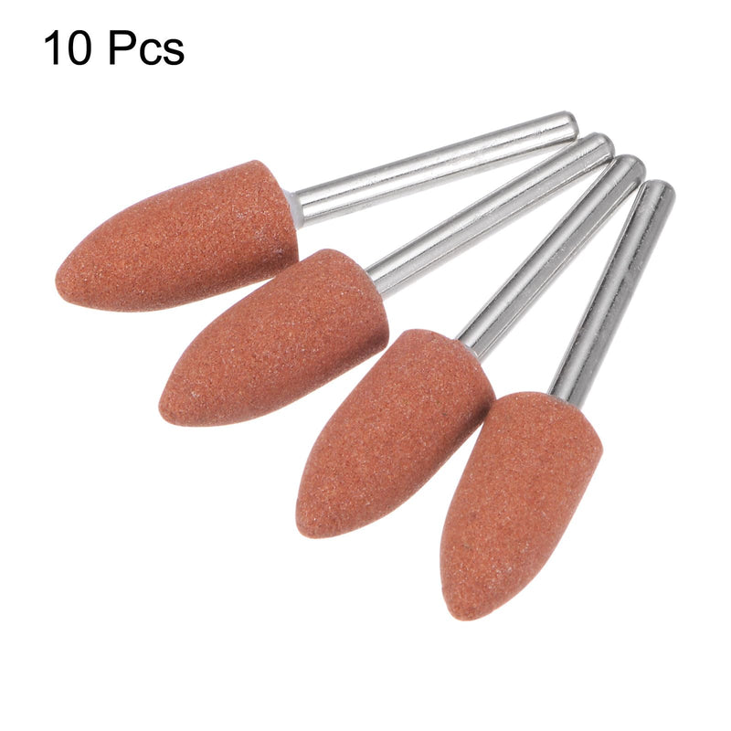 [Australia - AusPower] - QUARKZMAN 10 Pcs Mounted Tapered Heads Sanding Discs 10mm Metal Grinder Bits with Shank for Rotary Tools, Metalworking and Engraving, Brown 