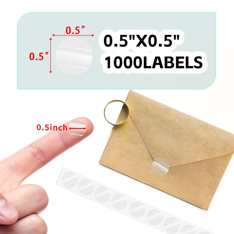 PARLAIM 0.5 inch Round Clear Circle Dot Sticker, 1000pcs Transparent Adhesive Label for Envelope, Cosmetic Box, Gift Bag, Translucent Wafer Package Seals 1 Roll-1000PCS