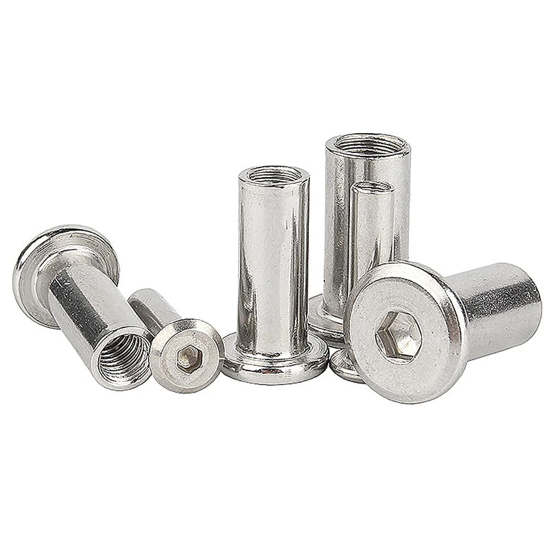 [Australia - AusPower] - Stainless Steel Lock Nuts - M6 M8 Internal Thread Hex Socket Barrel Nuts Flat Head Insert Nuts Cylindrical Rivnut for Wood Furniture M6x15 (5 Pcs) 