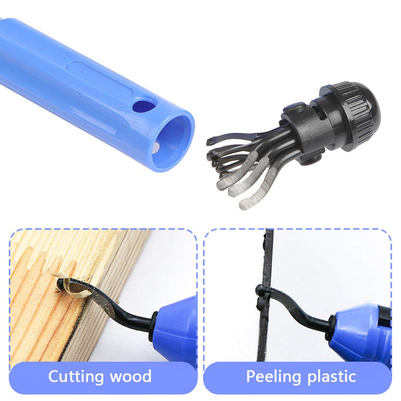 [Australia - AusPower] - Metal Deburring Tool Kit Deburring Cutters Set, Anti-Slip Handle with 15 High-Speed Steel Rotary Deburr Blades Set, Great Burr Remover Hand Tool for Wood, Plastic, Aluminum, Copper and Steel Blue 