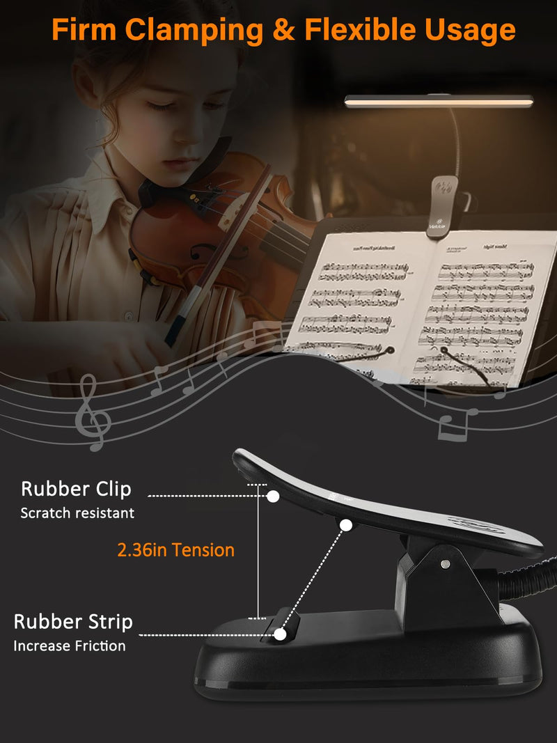 [Australia - AusPower] - Vekkia Professional 116 LED Rechargeable Music Stand Light - Foldable Clip-on Lamp, Eye-Protective, 5 Brightness & 3 Color Temp Adjustments, for Piano, Reading 6 Watts 