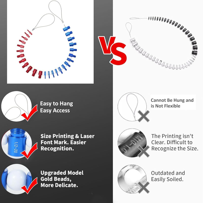 [Australia - AusPower] - VOBOR Screw & Nut Thread Tester, 26 Pieces Internal/Male Thread Measuring Tool for Inch & Metric Sizes, 14 Imperial + 12 Metric Threads, Precise Inspection Tool 