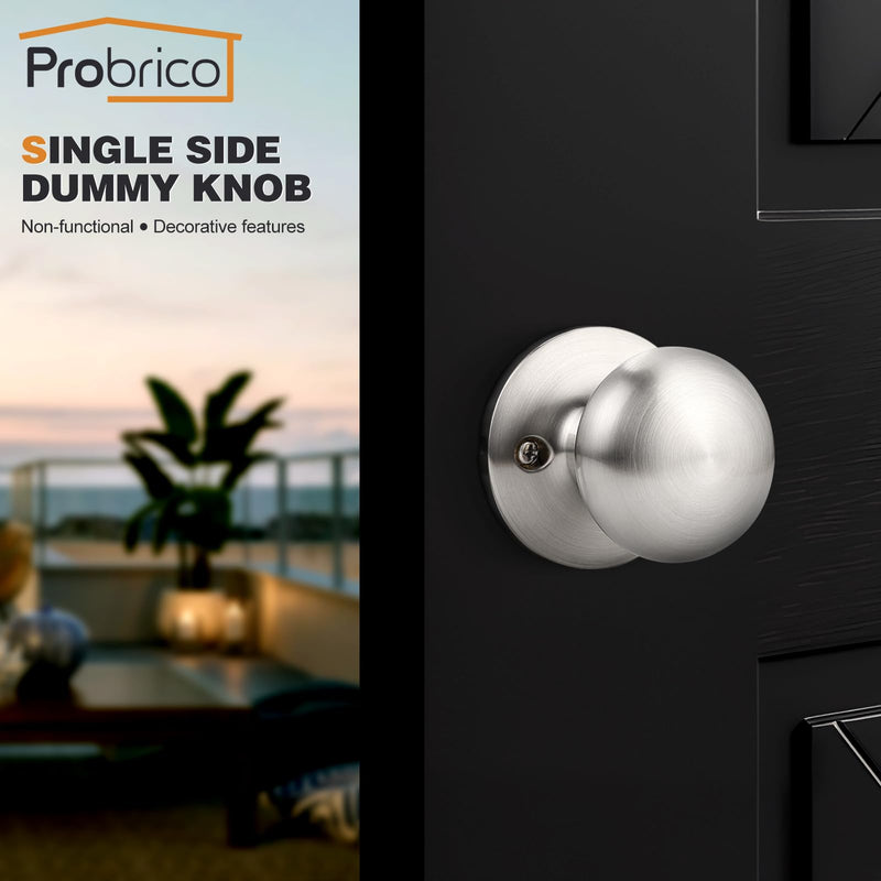 Probrico Dummy Door Knobs,Stain Nickel Finish, Single Side Flat Ball Style, Non-Turning Closet French Door Handles, 6 Pack