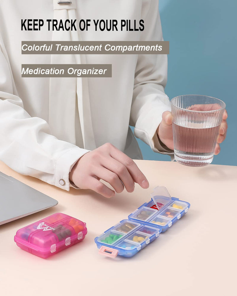 [Australia - AusPower] - 4PS Travel Pill Organizer with 164 Slice Labels?10 Compartments Travel Pill Box Portable Folding Small Pill Case Daily Pill Container Used for Carry Storage Medicine Organizer by M MUchengbao Dark Red + Gray + Pink + Blue 