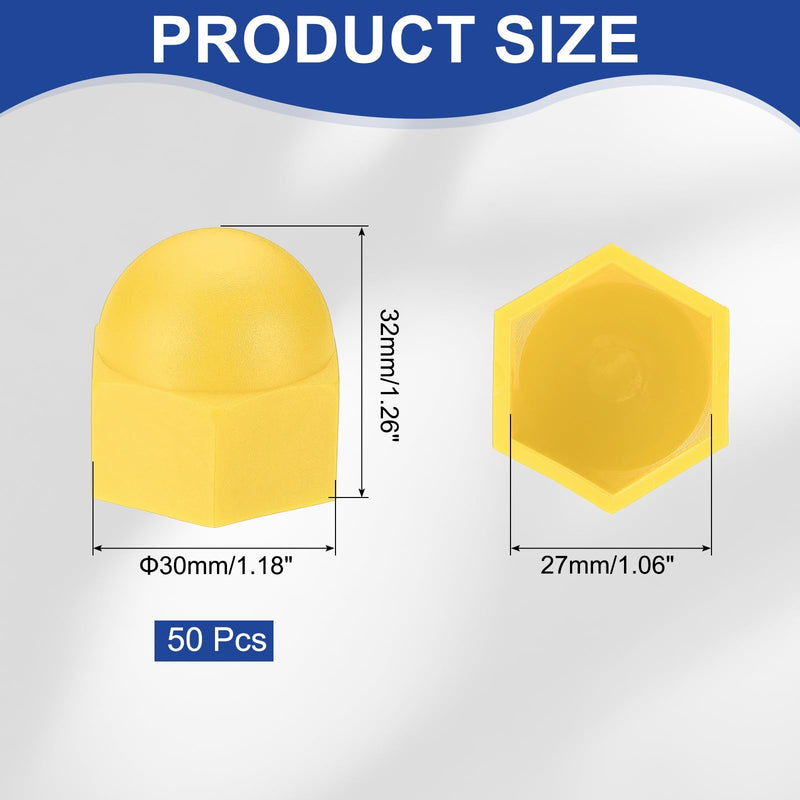 [Australia - AusPower] - PATIKIL 50 Pcs Hex Nut Cover, M18x27x32mm Nylon Screws Bolt Covers Caps Dome Acorn Hex Head Bolt Protection Cap for Screws Nut, Yellow 