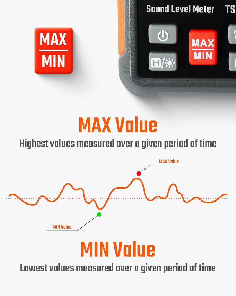 [Australia - AusPower] - Decibel Meter, TS-501A Sound Level Meter with 2.25” Backlight LCD Screen, Portable SPL Meter with A Weighted, Range 30-130dB, Data Hold, MAX/MIN, Use for Home, Noisy Neighbor, Factory - Orange 