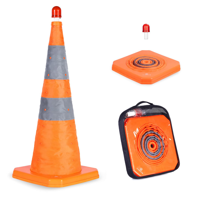 28 inch Collapsible Traffic Cone with LED Light, Safety Cones with Reflective Collars, Multi Purpose Pop Up Extendable Road Safety Cone by GUARDLEAD 28 inch 1