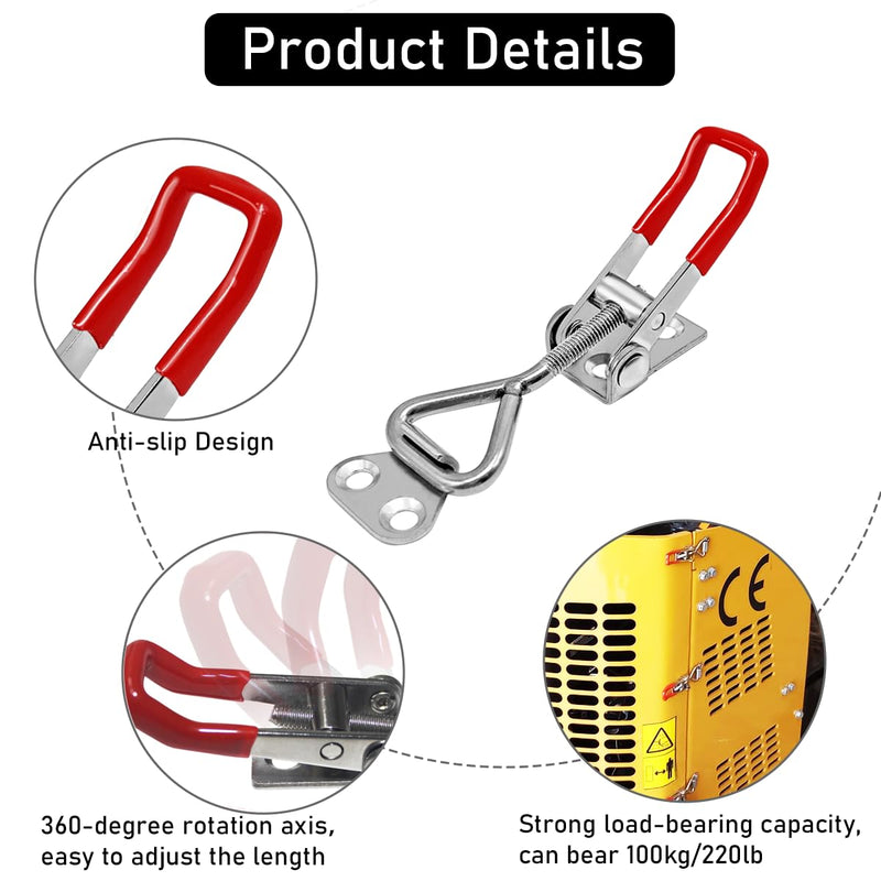 [Australia - AusPower] - 2pcs Toggle Latch Clamp 4001, 304 Stainless Steel Adjustable Latches, Quick Release Hand Tool Toggle Clamp for Smoker Lid Jig,Case Trunk,Door,220Lbs Holding Capacity, with 8pcs Screw 