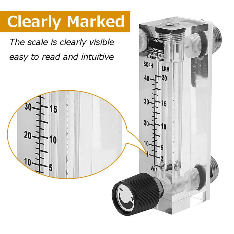 [Australia - AusPower] - Gas Flowmeter, LZM-6T 2-20LPM/4-40SCFH Pipe Gas Meter with Adjustable Control Valve, Female 1/4" BSPT Thread Interface Panel Mount Type Flowmeter for Oxygen Air Gas 