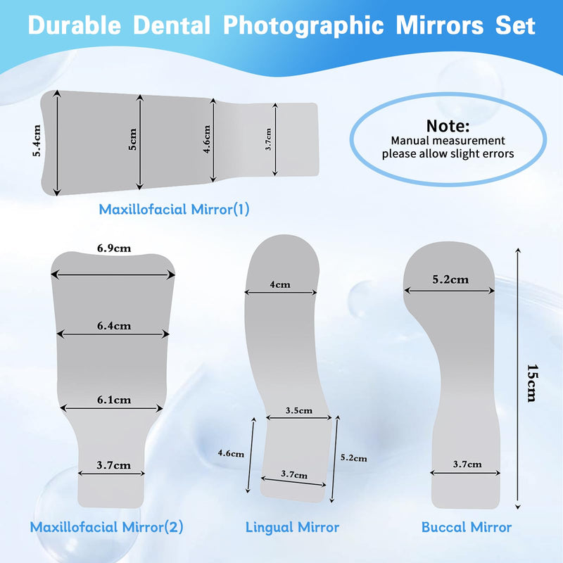 [Australia - AusPower] - Fog-Free Dental Occlusal Photographic Mirror Device with 4 Rhodium Intraoral Reflective Mirrors for Dentistry, Anti-Fog Fan and LED Lighting Handle with Plated Glass Reflectors Oral Inspection Kit 