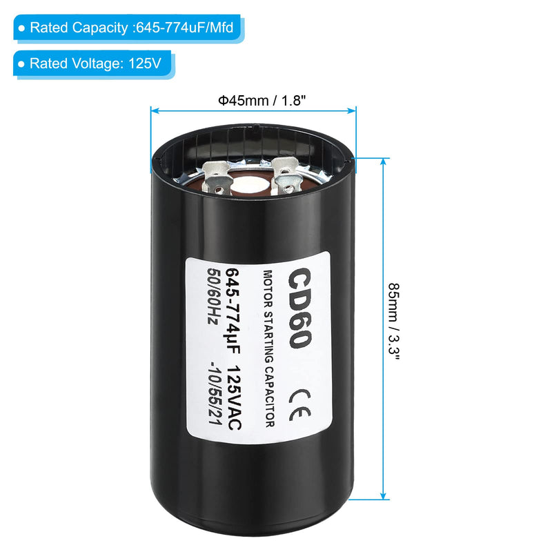 [Australia - AusPower] - PATIKIL Motor Start Capacitor, 2 Pack 645-774uF/Mfd 125V 50/60Hz CD60 Run Capacitor for Electric Motor Starts Running 