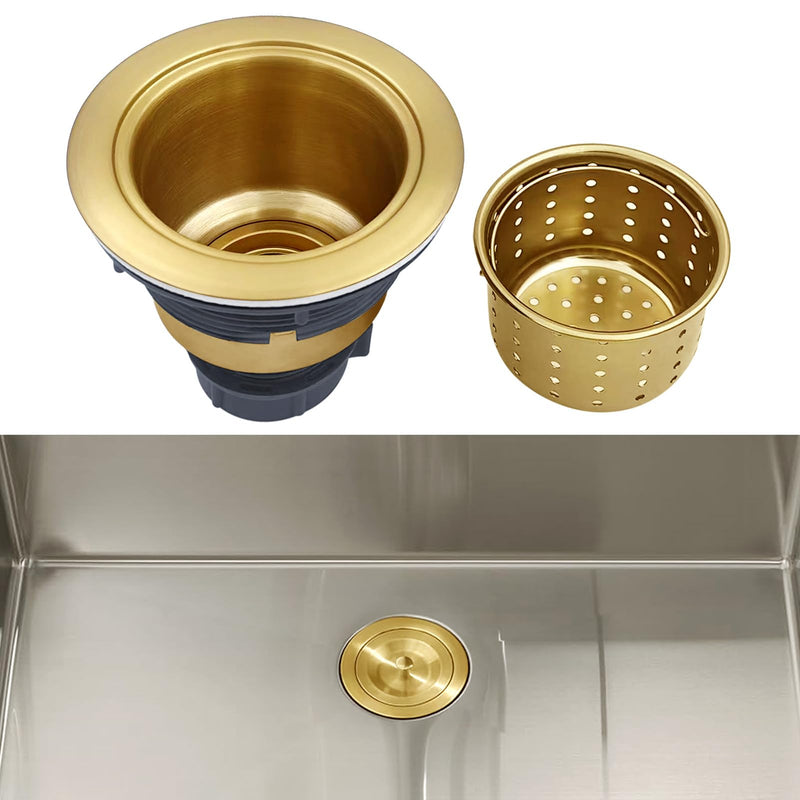 3-1/2-Inch Kitchen Sink Drain Strainer Assembly Kit, GZILA Deep Waste Basket Strainer with Sealing Lid Sink Stopper, 304 Stainless Steel Brushed Gold