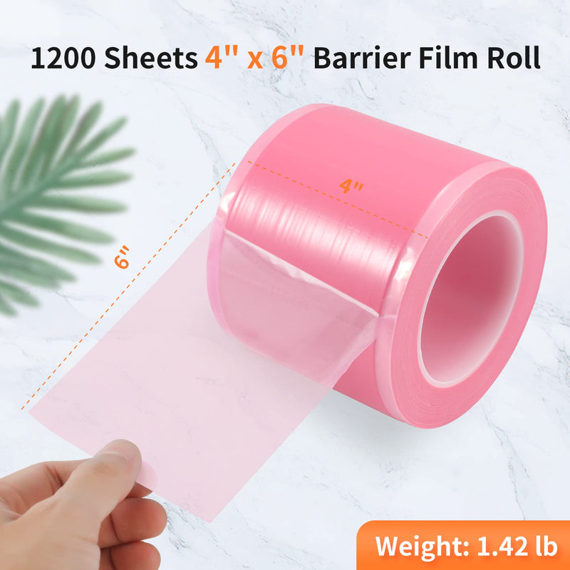 [Australia - AusPower] - Annhua Barrier Film Dental Surface Barriers Adhesive Tape Sheets, Pink Dental Barrier Tape Tattoo Tape 4" x 6" Disposable Barrier Sheets with Edge Dispenser Box - 1200 Sheets|1 Roll 