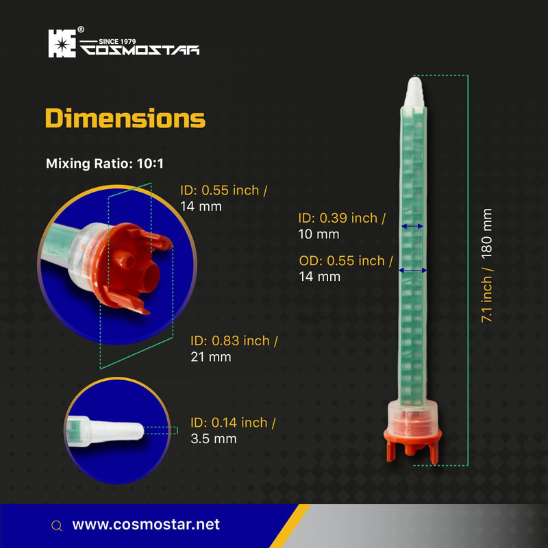 [Australia - AusPower] - CosmoMix Square Static Mixer Nozzle Tube Tip, F System for 4:1/10:1 Mixing Ratio,7.1 Inches, 24 Elements, 10 Pieces Epoxy Mixing Nozzle Tip, For AB Glue Acrylic Adhensive Gun Mixer (RSF10-11-24S) RSF10-11-24S 