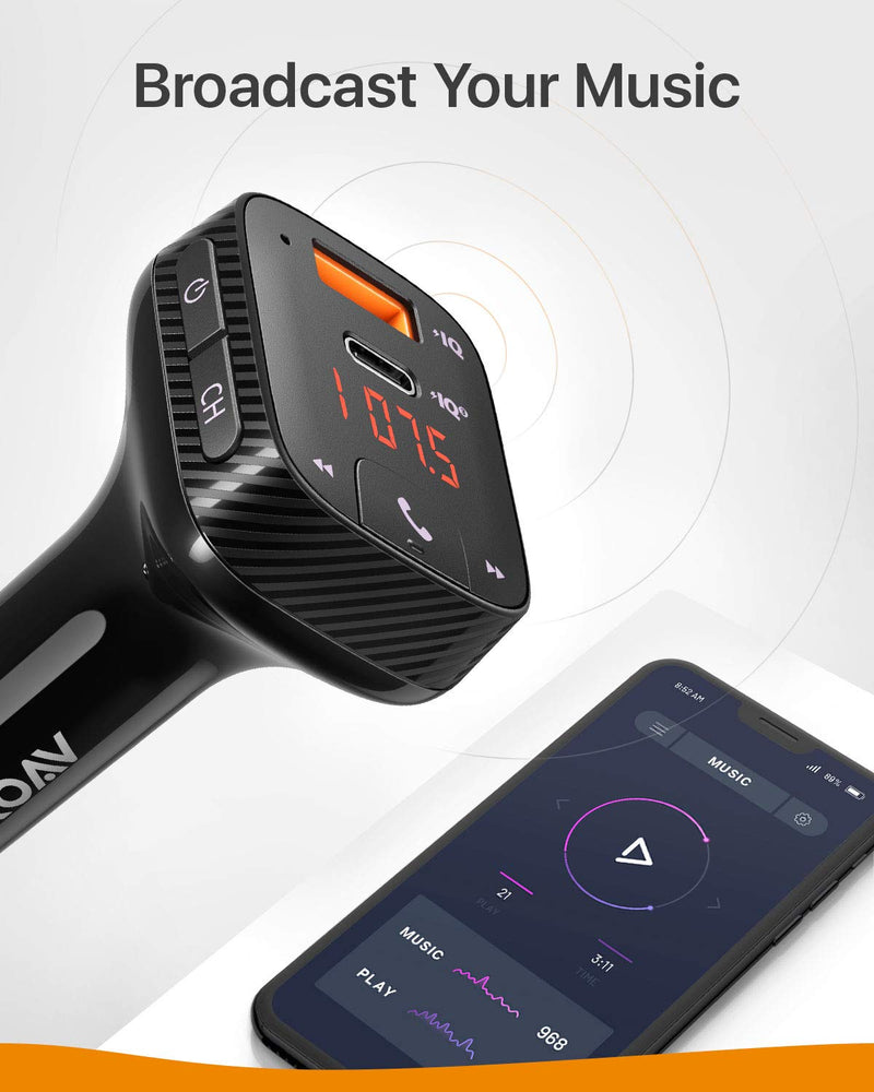 [Australia - AusPower] - Anker Roav Bluetooth Car Adapter and Charger, Power IQ 3.0 Type C PD, FM Transmitter for Car, Wireless Calling with 5.0, Noise Cancellation -T2 