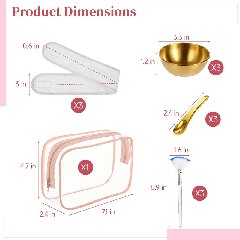 [Australia - AusPower] - 13 PCS Esthetician Supplies Set, Stainless Steel Golden Mixing Bowls Spoons, Facial Fan Brushes, Nylon Fastener Headbands, Portable Waterproof Bag for Spa Salon Travel 