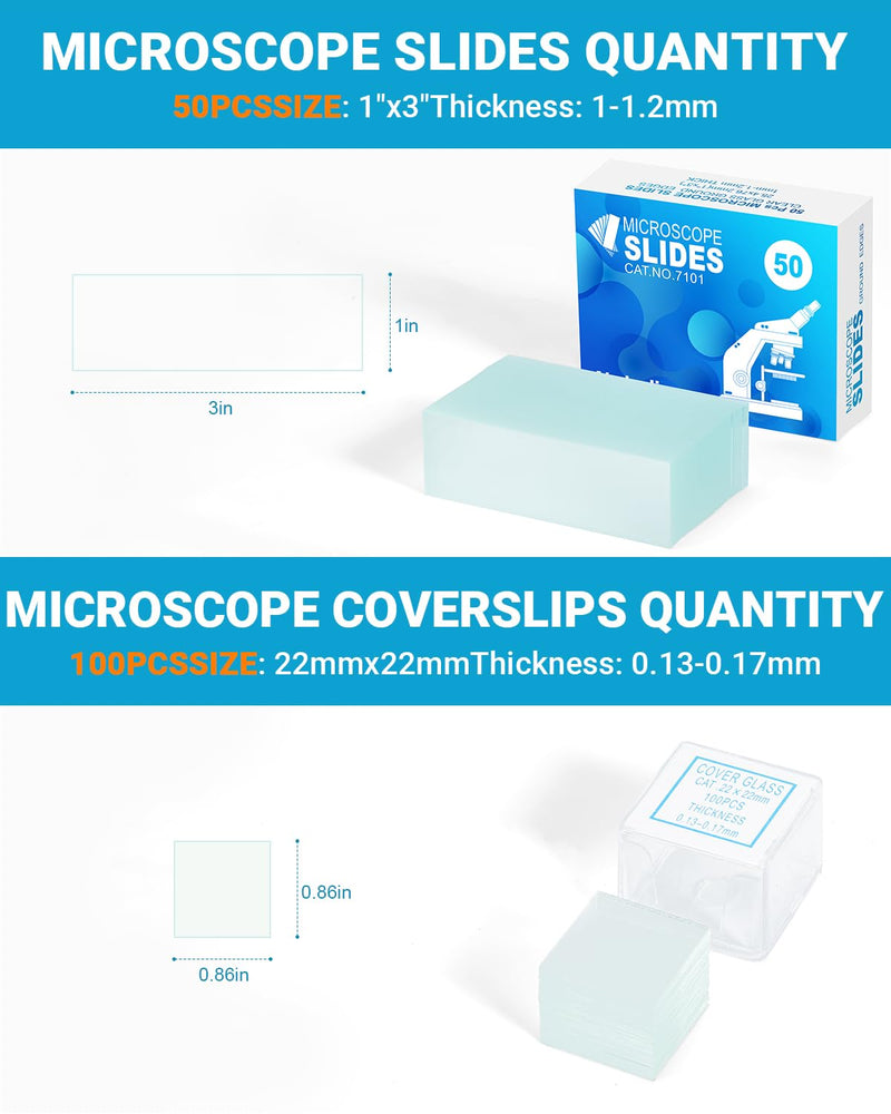 [Australia - AusPower] - Microscope Slides and Covers Kit – 50 Blank Pre-Cleaned Glass Slides for Microscope, 100 Cover Slips, for Teachers, Students, Families, and Science Enthusiasts 