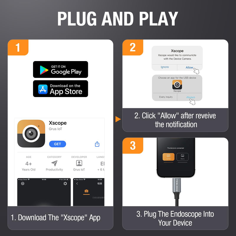 [Australia - AusPower] - Dual Lens Endoscope Camera with Light, Teslong USB-C Borescope Inspection Camera with 8+1 LED Lights, 10FT Flexible Waterproof Fiber Optic Camera Snake Scope compatible with iPhone 15, Android Phone 