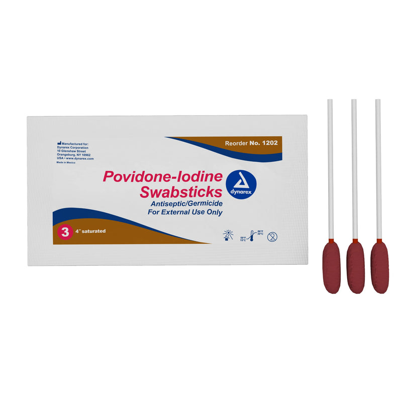 [Australia - AusPower] - Dynarex Povidone Iodine Swabsticks, Convenient Antiseptic to Ensure Skin Preparation, Brown, 1 Box of 25 Foil Packets, 3 Swabsticks Per Foil Packet 