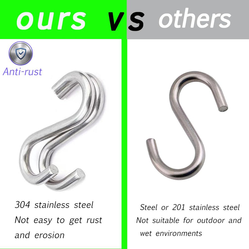 [Australia - AusPower] - 304 Stainless Steel S Hooks Heavy Duty,Outdoor Rust-Free Strong Industrial Grade Quality Utility Hooks 3.2 Inch /2 Pack 2 