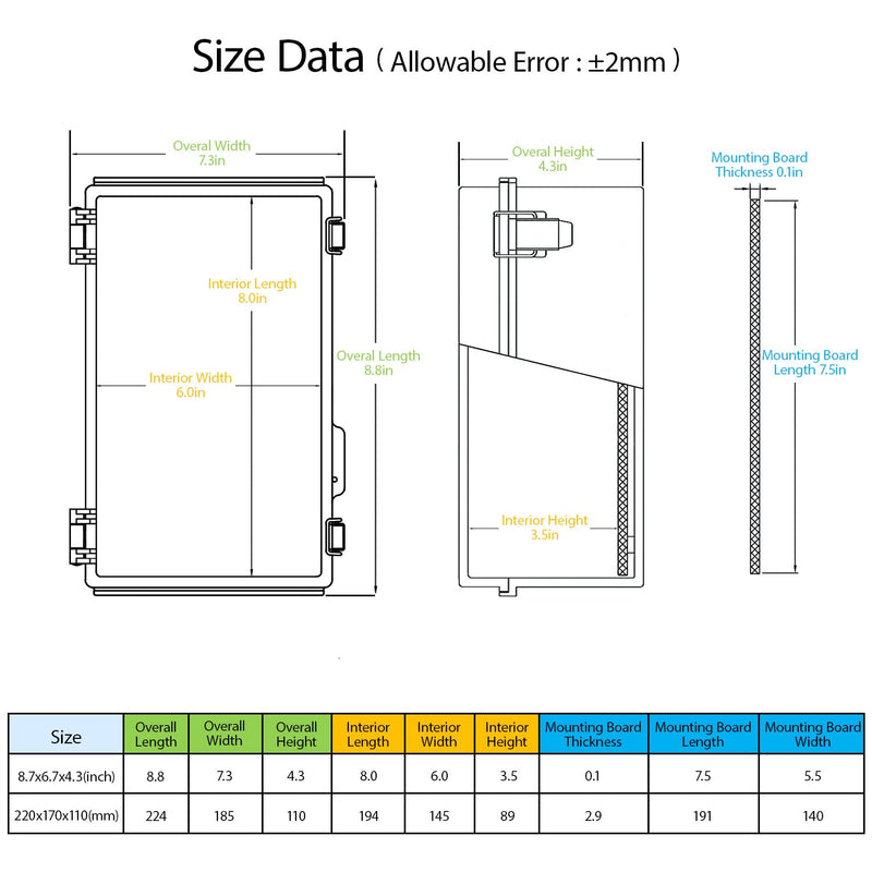 LeMotech Electrical Box, IP67 Waterproof Hinged Clear Cover Stainless Steel Latch Junction Box, ABS Plastic Electrical Enclosure with Mounting Plate,Wall Brackets, Cable Glands,8.7"x6.7"x4.3",Grey 8.7"x6.7"x4.3"
