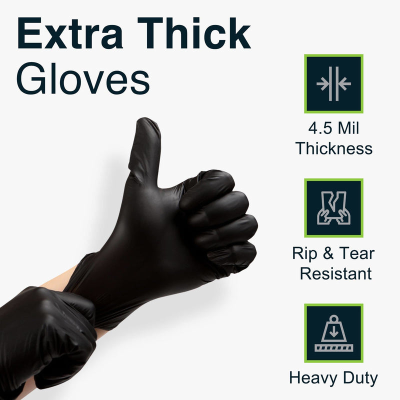 [Australia - AusPower] - Disposable Black Nitrile Gloves Large 100 Count - Extra Thick 4.5 Mil - Powder and Latex Free Rubber Gloves - Surgical Medical Exam Gloves - Food Safe Cooking Gloves 
