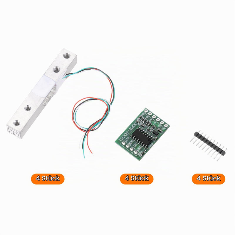 QUARKZMAN Digital Load Cell 5 kg + HX711 Module Weighing Sensor Pack of 4 | 24 Bit Precision A/D Dual-Channel for DIY Portable Electronic Kitchen Scale Kit